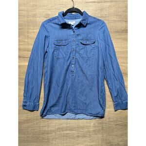 Old Navy Wmns Sz S Dark Blue Chambray Jean Long Sleeve Tunic Top Cowboy Western